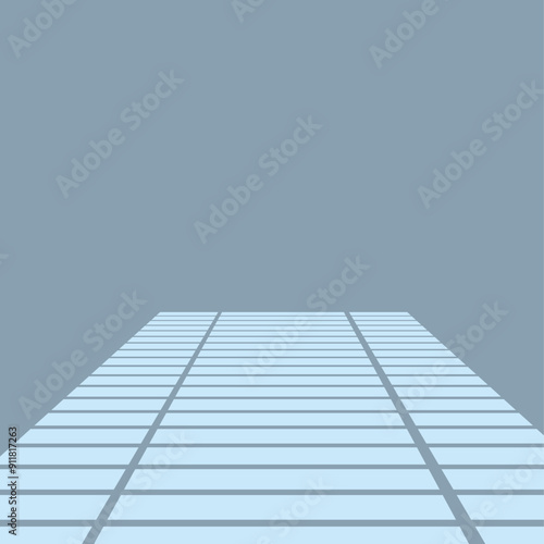 Illustration of an empty room with a tiled floor extending from the viewer to the back wall