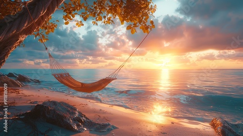 Swing Chair or Hammock on Beautiful Empty Beach photo