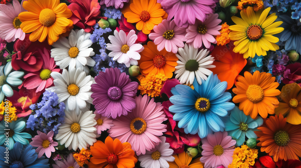 Very colorful rug made by flowers Very colorful rug made by flowers