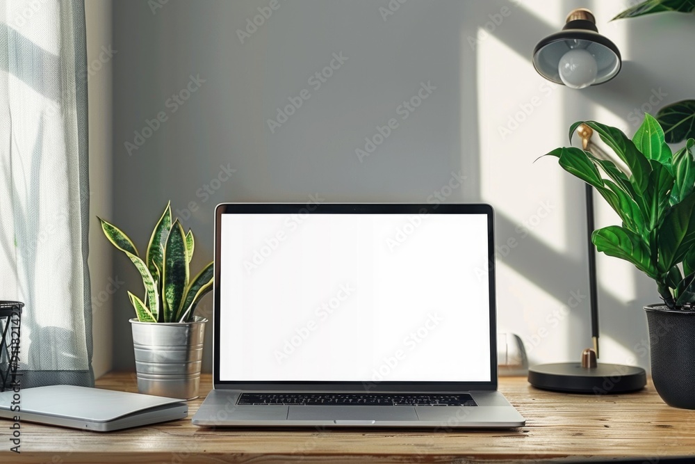 A person's laptop sitting on a wooden desk with plenty of space for notes and reference materials A person's laptop sitting on a wooden desk with plenty of space for notes and reference materials