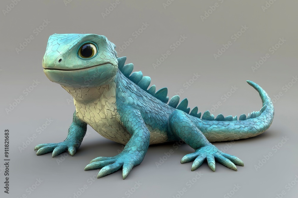 Obraz premium Cute Blue Lizard Cartoon Character with Big Eyes