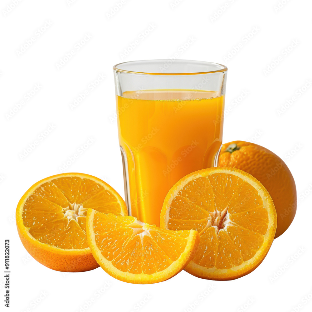 Fresh orange juice in a glass surrounded by whole and sliced oranges. Perfect for a refreshing drink or breakfast beverage. Fresh orange juice in a glass surrounded by whole and sliced oranges. Perfect for a refreshing drink or breakfast beverage.