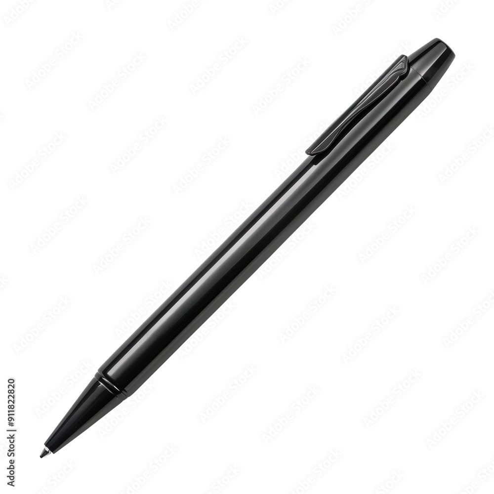 Sleek black ballpoint pen isolated on a white background, perfect for writing, office, school, or professional settings. Sleek black ballpoint pen isolated on a white background, perfect for writing, office, school, or professional settings.