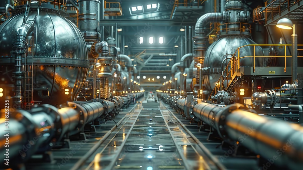 Fototapeta premium Futuristic Industrial Plant Interior 3D Illustration