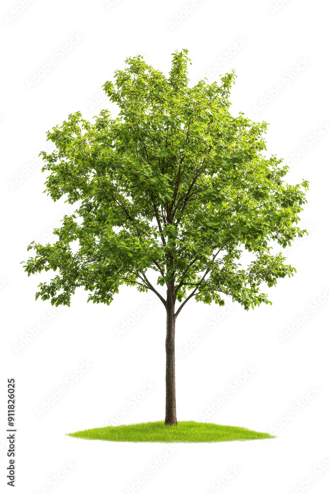 Fototapeta premium Green Tree on Grass Isolated