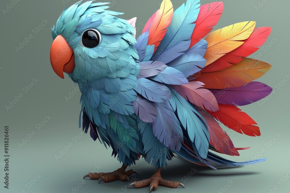 Fototapeta premium Colorful Cartoon Parrot with Feathers