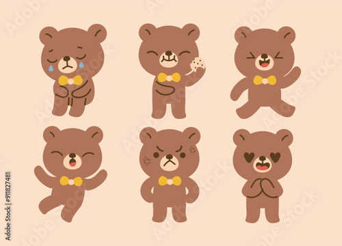 Wallpaper Mural Cute Bear Expression Illustration Character Collection. Isolated Flat Vector Style. Torontodigital.ca