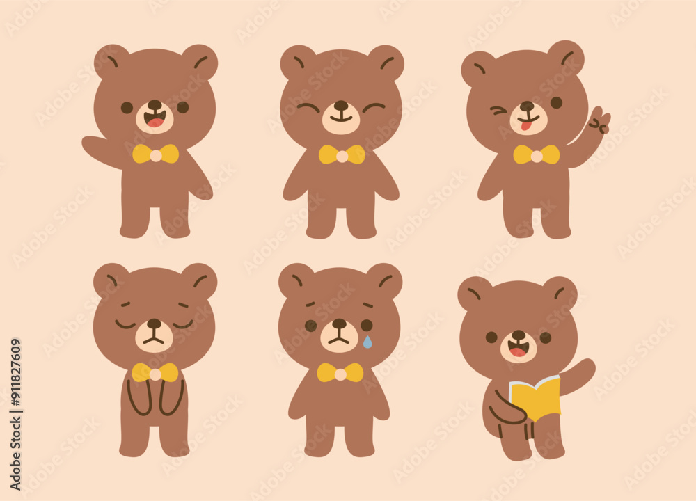 Cute Bear Expression Illustration Character Collection. Isolated Flat Vector Style. Cute Bear Expression Illustration Character Collection. Isolated Flat Vector Style.