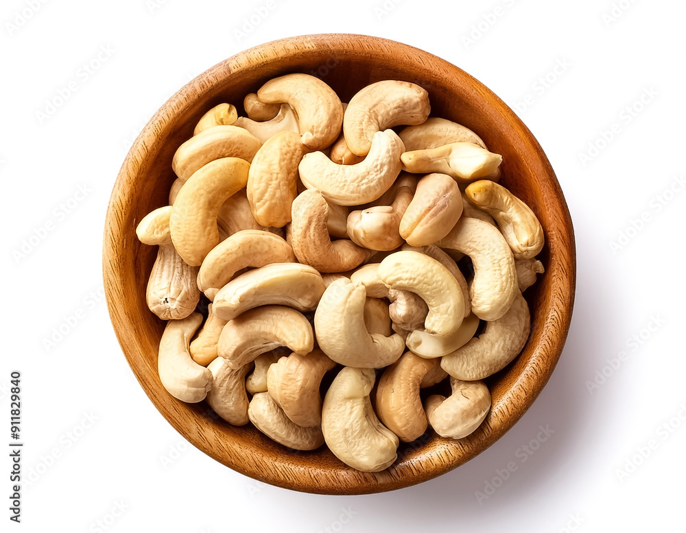 Fototapeta premium Cashew nuts&nbsp;in wooden bowl isolated on white background