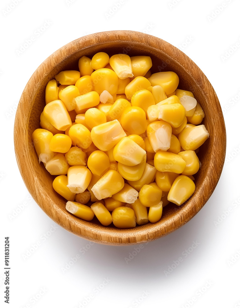 corn slices in wooden bowl isolated on white background corn slices in wooden bowl isolated on white background