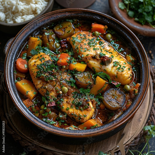 Fish Stew with Vegetables in a Clay Pot photo