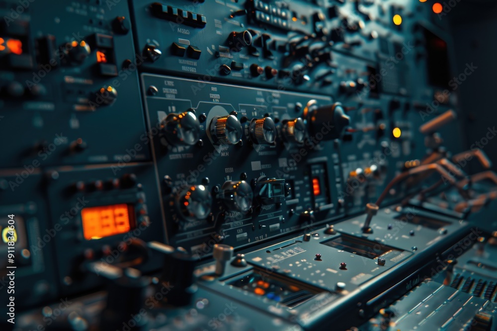 A close-up view of a control panel in a room, with various buttons and controls visible A close-up view of a control panel in a room, with various buttons and controls visible