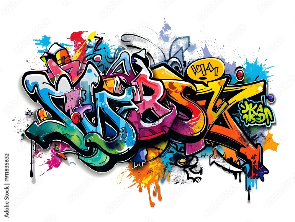 Naklejka premium Vibrant Streetwear Graffiti Inspired Sticker Design with Abstract Patterns and Bright Colors