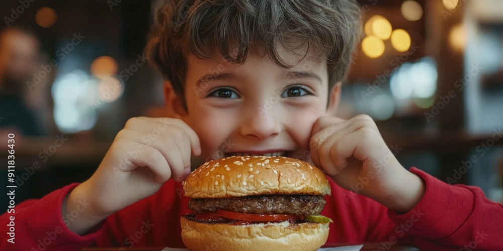 A young boy enjoying a meal at a casual eatery A young boy enjoying a meal at a casual eatery