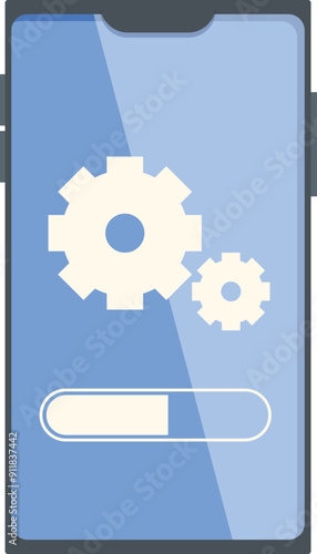 Smartphone is showing software update installation progress bar with rotating gears