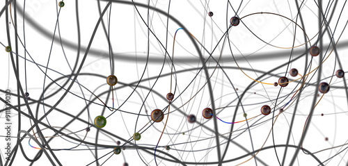 Multi color connected lines and dots network 3d illustration