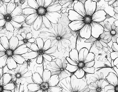 Vector Cosmos floral botanical flowers. Black and white engraved ink art. Isolated cosmea illustration
