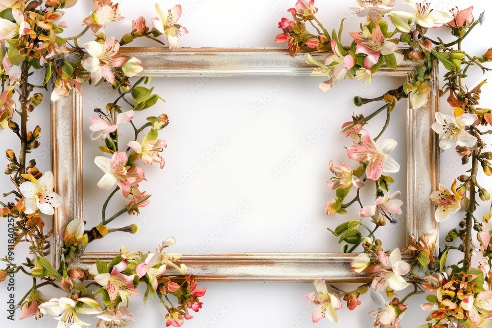 floral blossom frame white background floral blossom frame white background