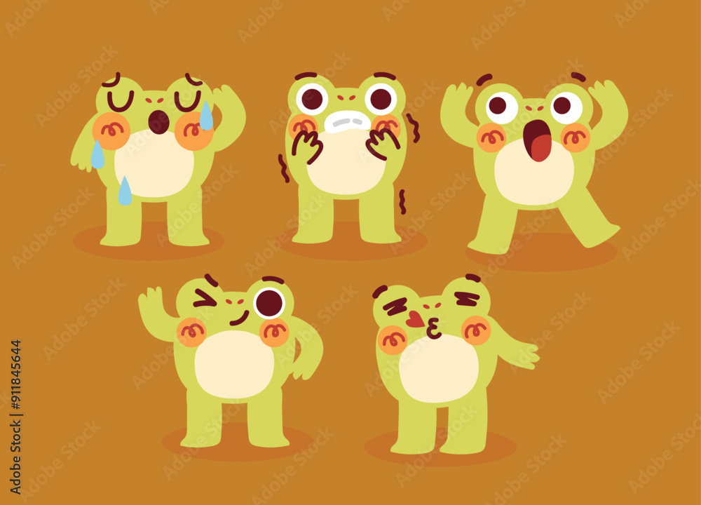 Naklejka premium Cute Frog Expression Illustration Character Collection. Isolated Flat Vector Style