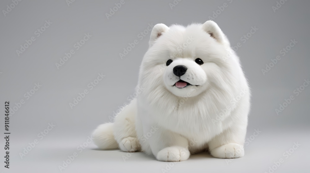 Stuffed White Dog on Gray Background Stuffed White Dog on Gray Background