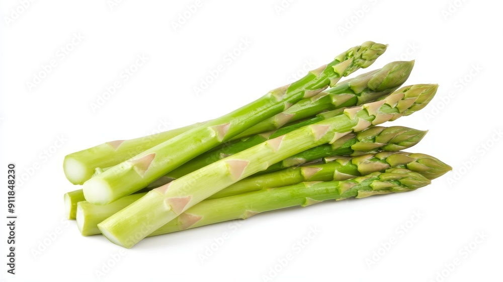 Fresh asparagus spears cut in half lengthwise, revealing the delicate inner layers and texture. Isolated on a clean white background Fresh asparagus spears cut in half lengthwise, revealing the delicate inner layers and texture. Isolated on a clean white background