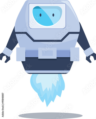 Friendly robot flying and using jetpack future technology