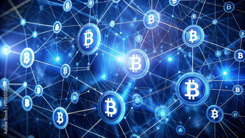 Illustration Digital network and bitcoin