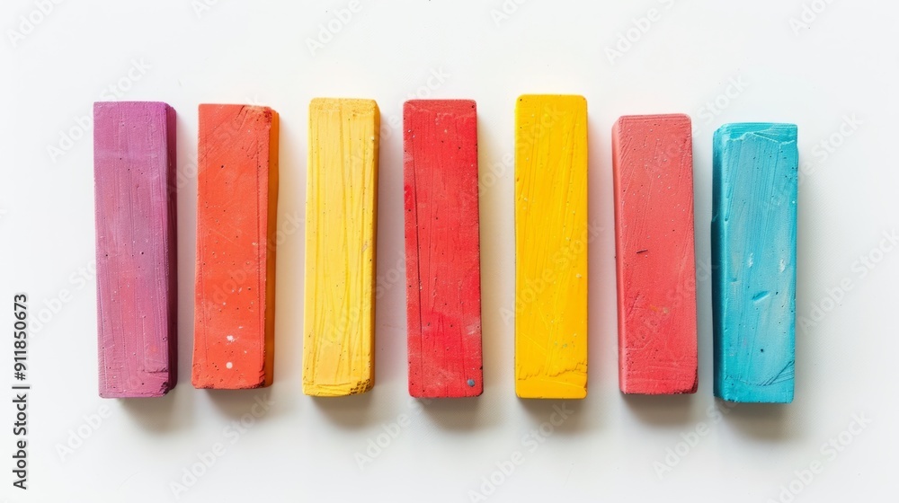 Row of erasers for art and craft on a white background generative ai