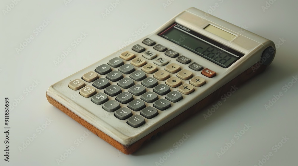 Classic calculator with aged look on plain background Classic calculator with aged look on plain background