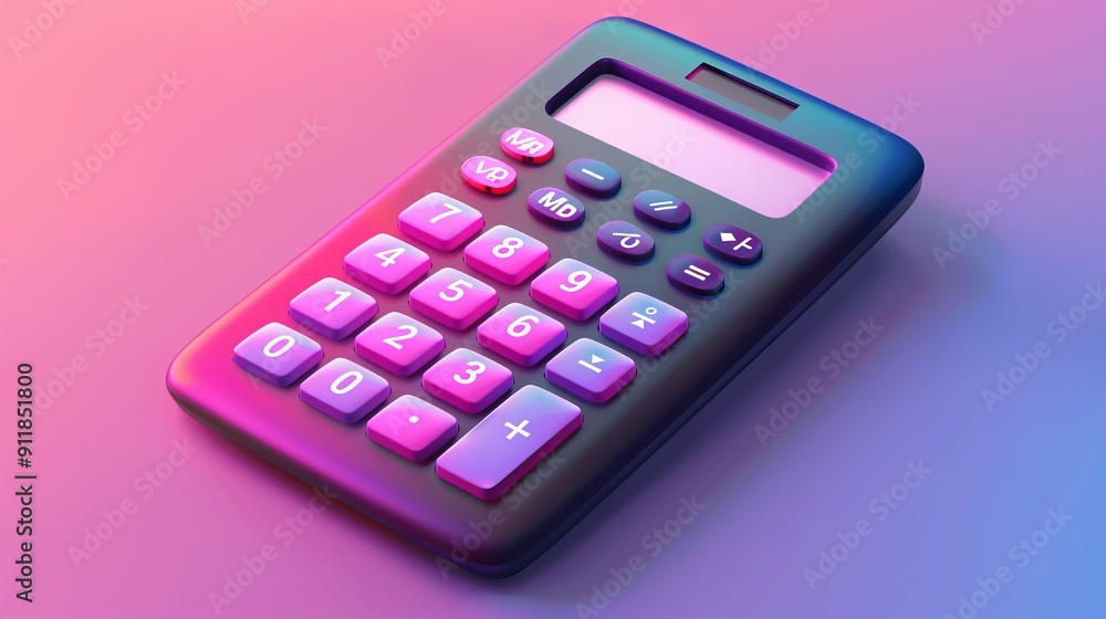 Compact calculator with bright buttons on gradient backdrop Compact calculator with bright buttons on gradient backdrop
