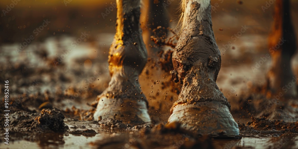 Fototapeta premium Washing horse leg with mud fever in pastern caused by Dermatophilus congolensis bacteria infection