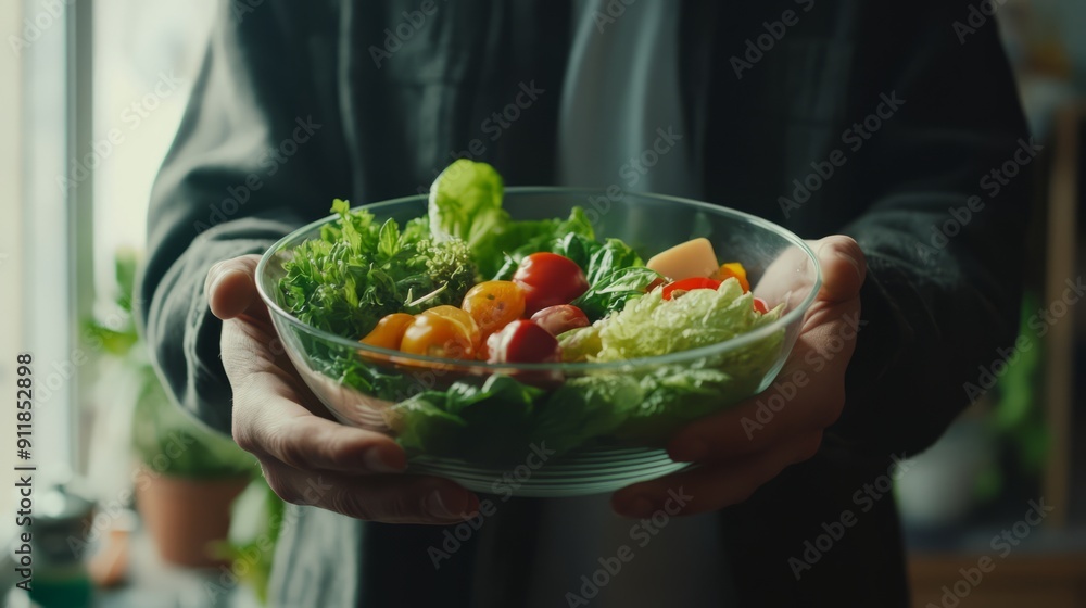 Close-up of man holding bowl of healthy food Close-up of man holding bowl of healthy food