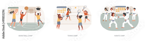 Youth summer holiday isolated concept vector illustration set.