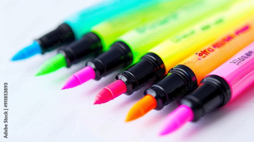 Row of highlighters for art and craft on a white background generative ai Row of highlighters for art and craft on a white background generative ai