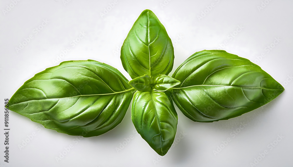Fototapeta premium Fresh Basil Leaves on a White Background.