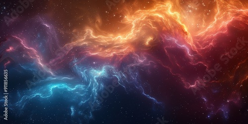 Cosmic Nebula with Swirling Colors and Stars photo