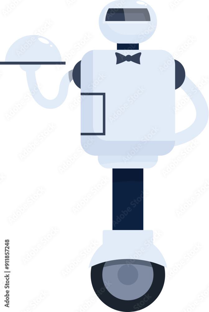 Modern robot waiter serving food on a tray using futuristic technology Modern robot waiter serving food on a tray using futuristic technology