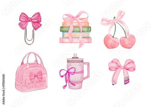 Coquette girls elements , pink illustration cute design. Girls coquette concept idea.	