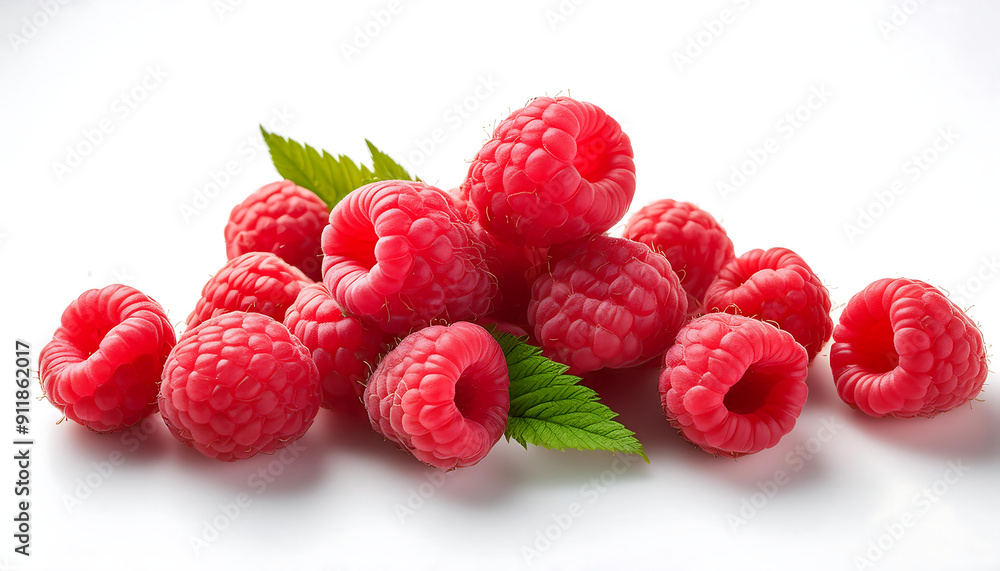 Freshly Picked Raspberries on a White Background Freshly Picked Raspberries on a White Background
