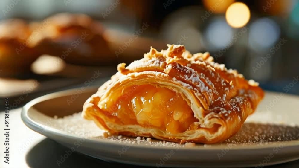 flaky pastry with fruit filling and powdered sugar
flaky pastry with fruit filling and powdered sugar
