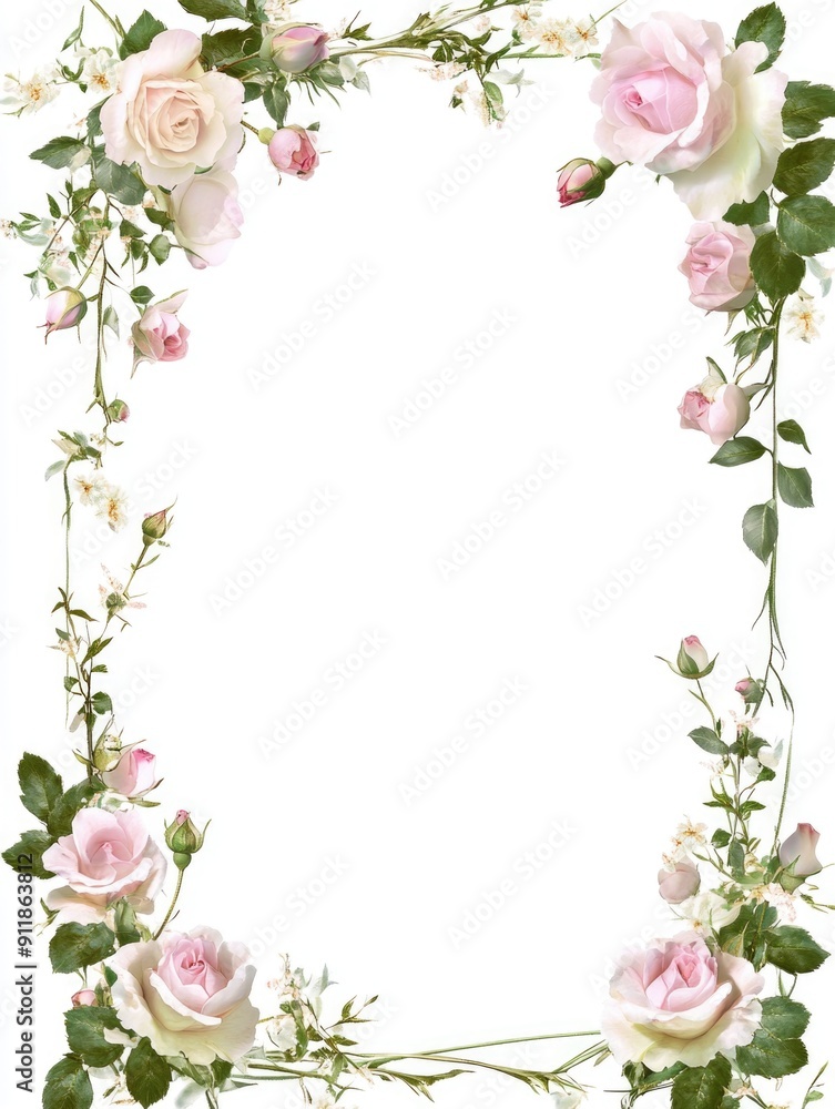 A beautiful arrangement of pink and white roses inside a decorative square frame A beautiful arrangement of pink and white roses inside a decorative square frame