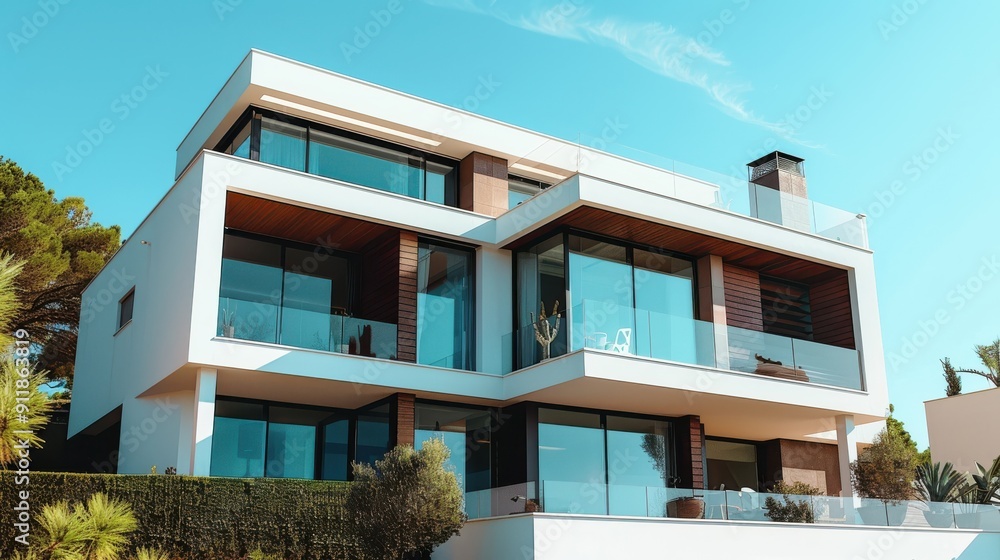 Modern Architectural Design Showcase of a Luxurious Home Surrounded by Lush Greenery in Bright Sunlight Modern Architectural Design Showcase of a Luxurious Home Surrounded by Lush Greenery in Bright Sunlight