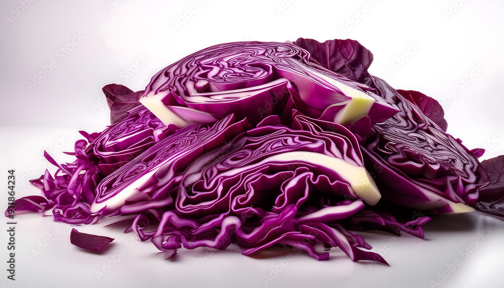 Freshly Sliced Red Cabbage on a White Background Freshly Sliced Red Cabbage on a White Background