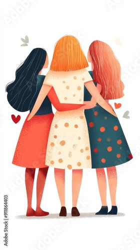 Happy international friendship day greeting card, back view of friends group. abstract vector illustration design