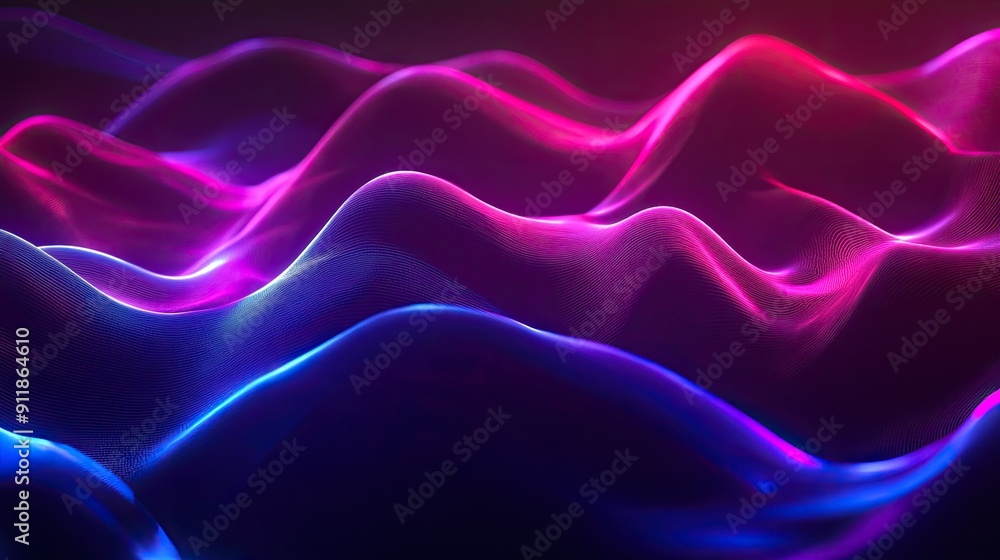 Obraz premium Luminous ultraviolet wave shapes forming a dynamic background with copy space. -