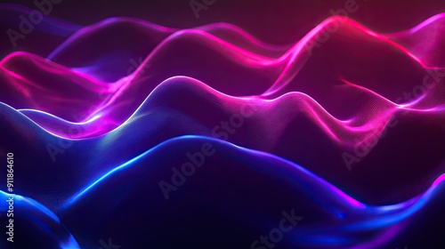 Luminous ultraviolet wave shapes forming a dynamic background with copy space. -