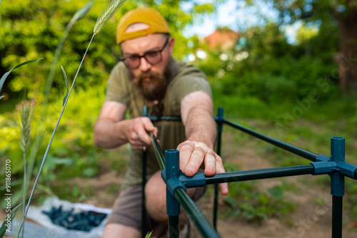 assembling the tent frame photo