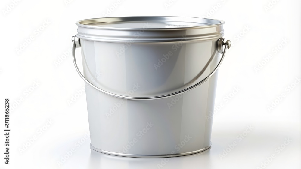 Empty white matte paint bucket with a metallic handle isolated on a clean white background, ready for your branding and design elements. Empty white matte paint bucket with a metallic handle isolated on a clean white background, ready for your branding and design elements.