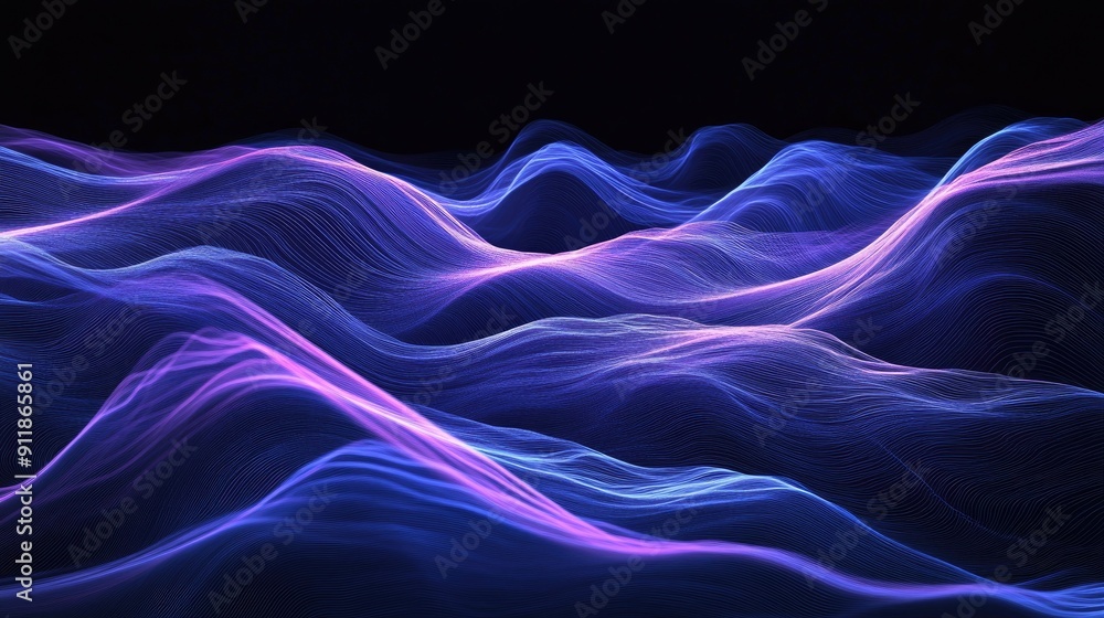 Serene, soft blue neon waves forming an elegant and tranquil background illustration. Serene, soft blue neon waves forming an elegant and tranquil background illustration.