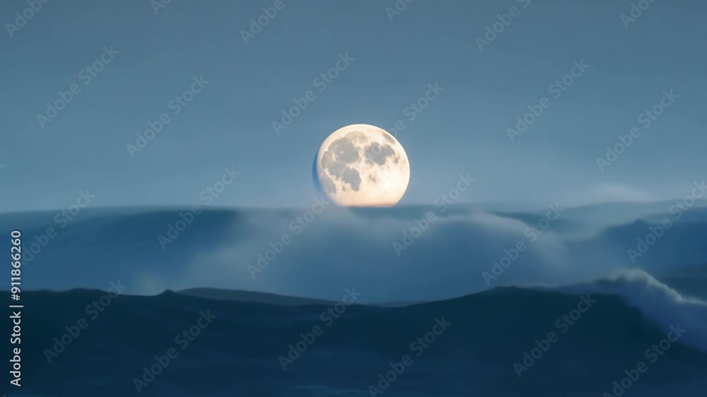 Hazy Lunar Eclipse Over Serene Ocean Water at Dusk Generative AI Hazy Lunar Eclipse Over Serene Ocean Water at Dusk Generative AI